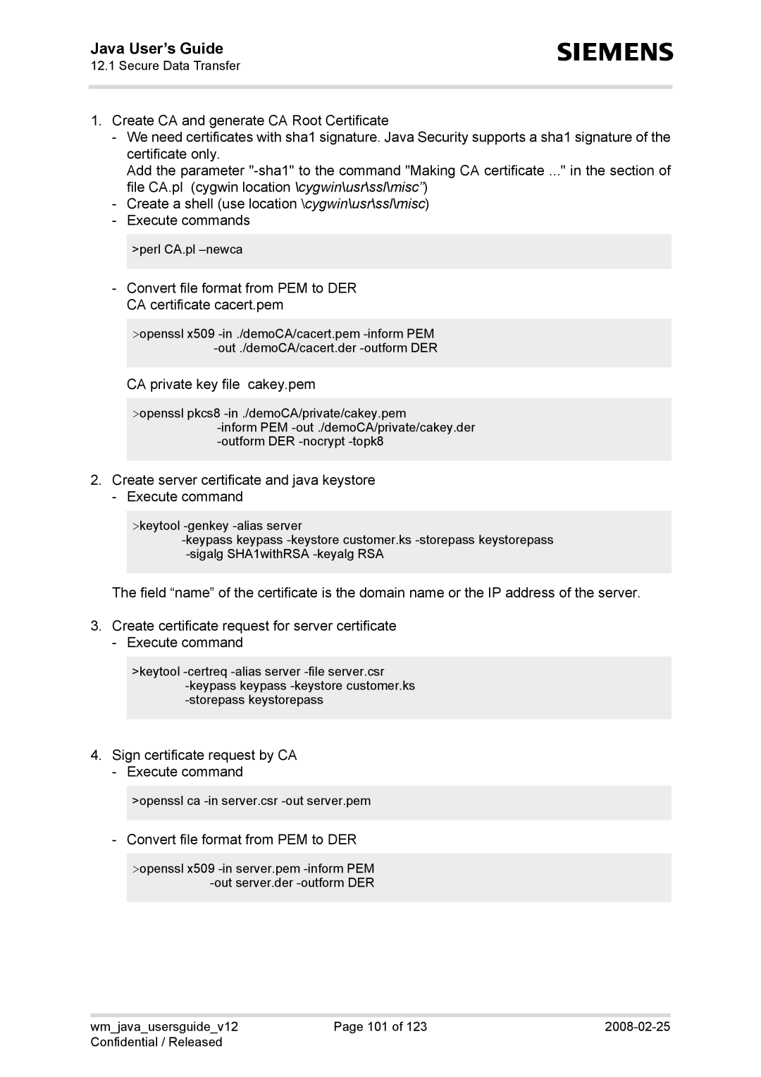 Siemens AC65, TC65, XT75, XT65 manual Sign certificate request by CA Execute command 