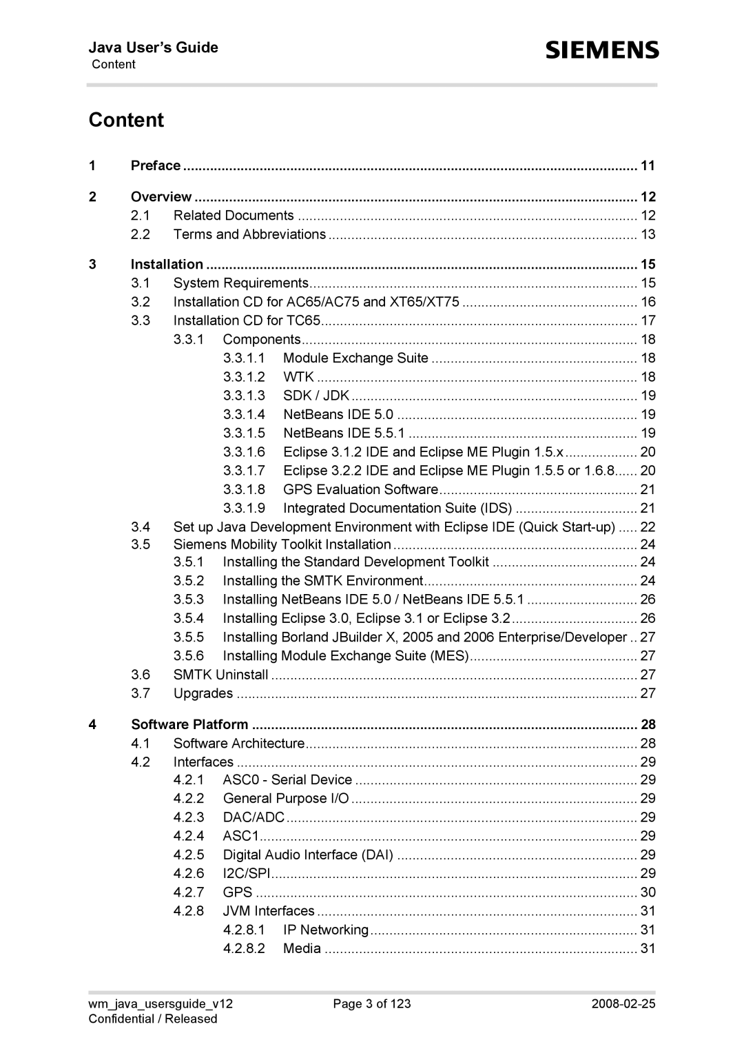 Siemens XT65, TC65, AC65, XT75 manual Content, Software Platform 