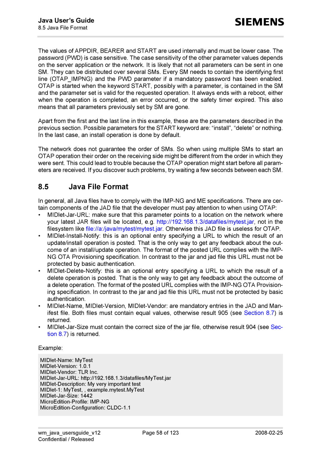 Siemens XT75, TC65, AC65, XT65 manual Java File Format 