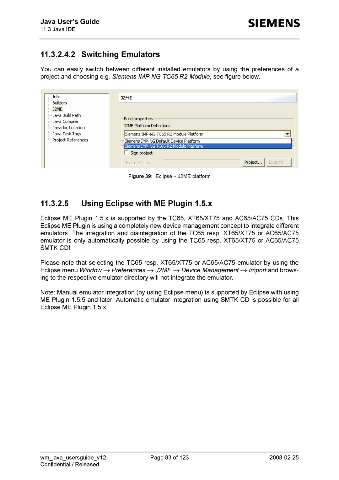 Siemens XT65, TC65, AC65, XT75 manual Switching Emulators, Using Eclipse with ME Plugin 