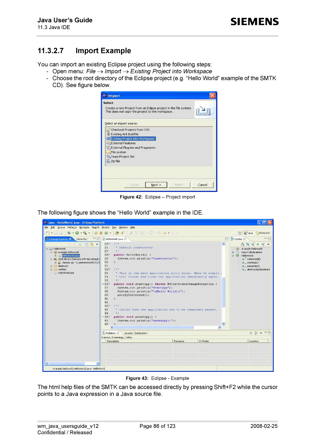 Siemens XT75, TC65, AC65, XT65 manual Import Example, Open menu File → Import → Existing Project into Workspace 