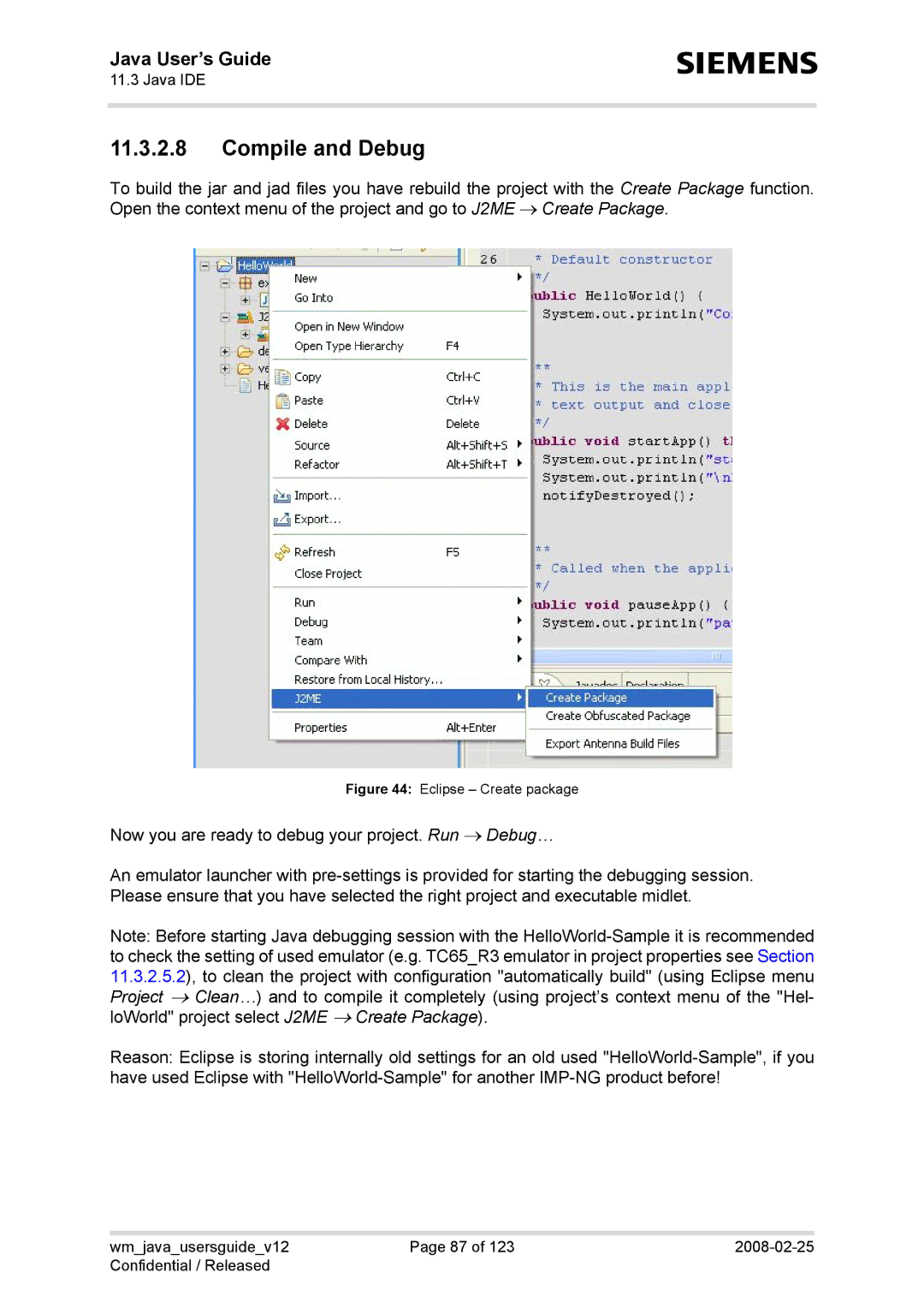 Siemens XT65, TC65, AC65, XT75 manual Compile and Debug, Eclipse Create package 