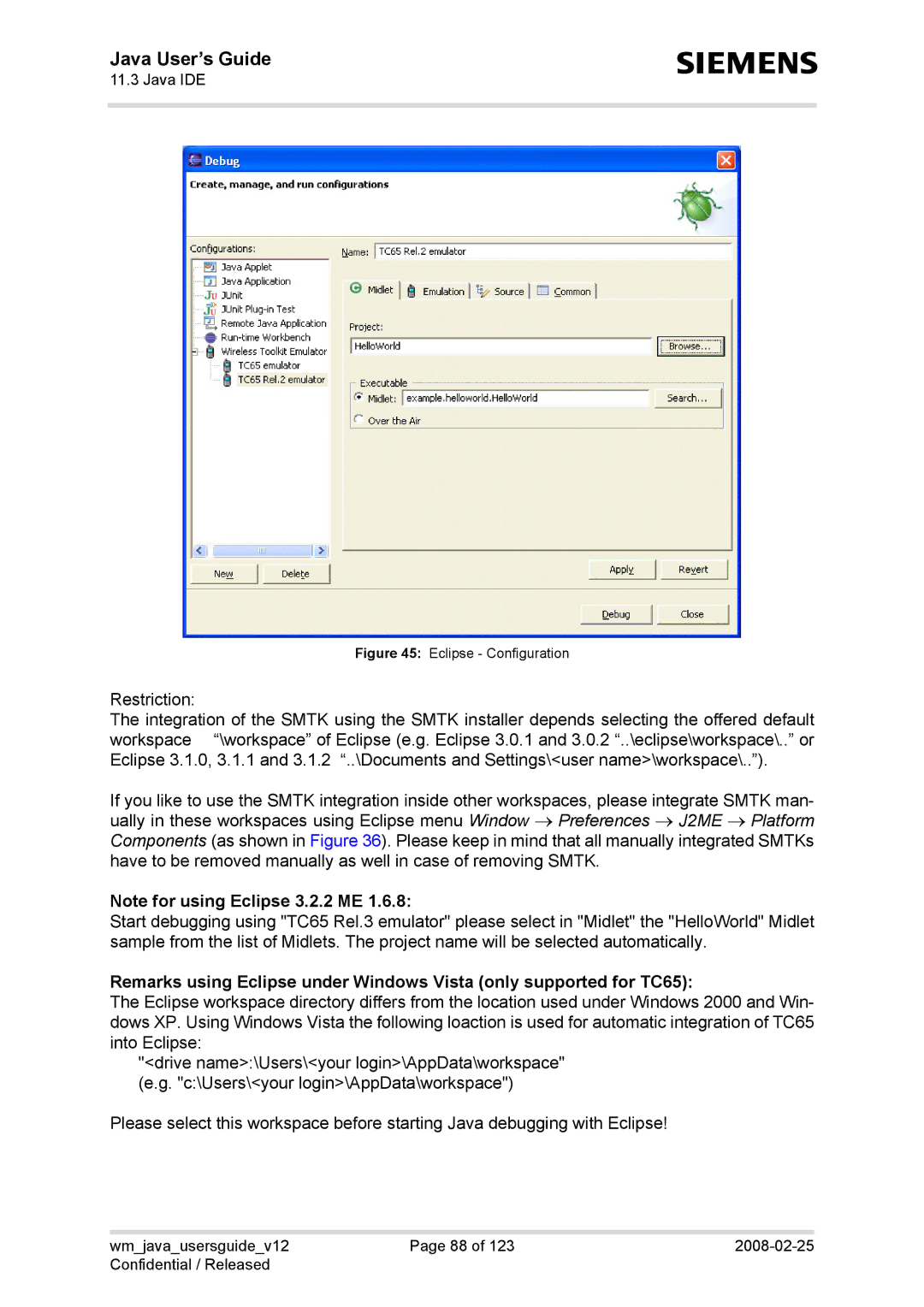 Siemens TC65, AC65, XT75, XT65 manual Eclipse Configuration 