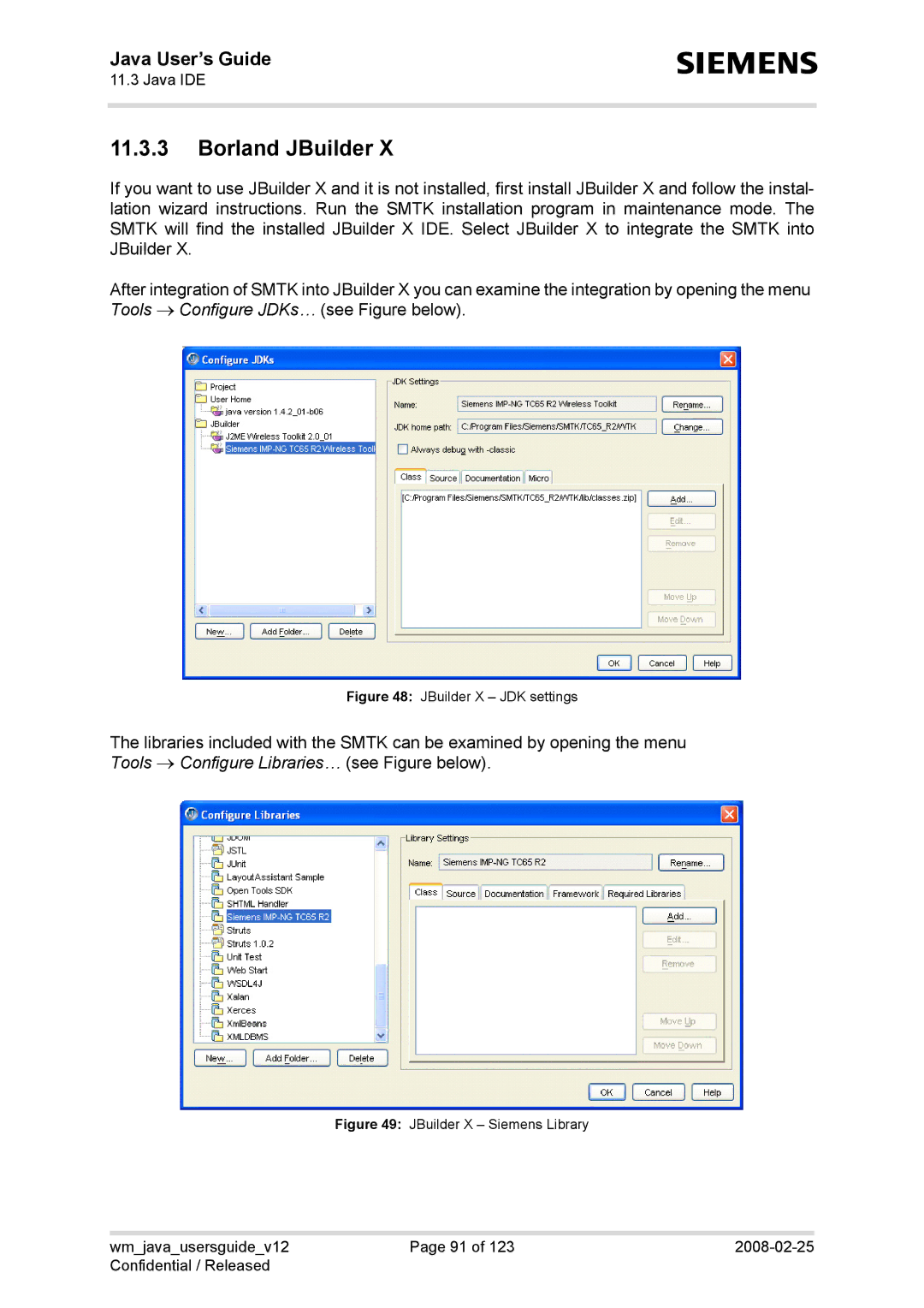 Siemens XT65, TC65, AC65, XT75 manual Borland JBuilder, JBuilder X JDK settings 