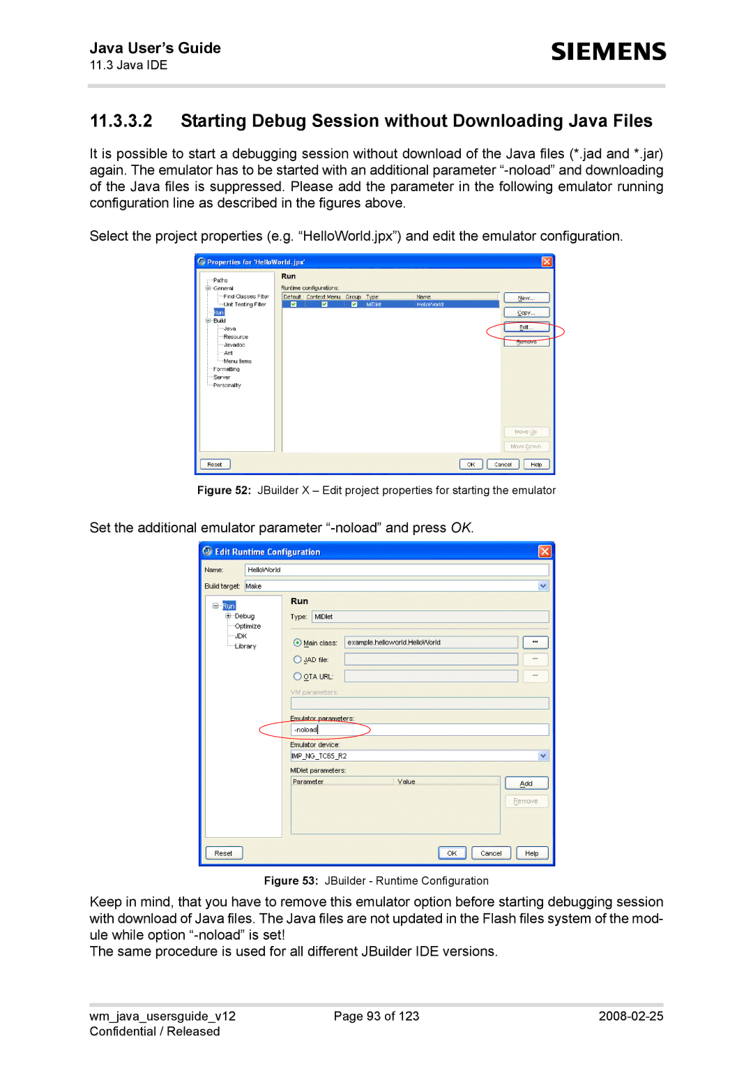 Siemens AC65, TC65, XT75, XT65 manual Set the additional emulator parameter -noload and press OK 