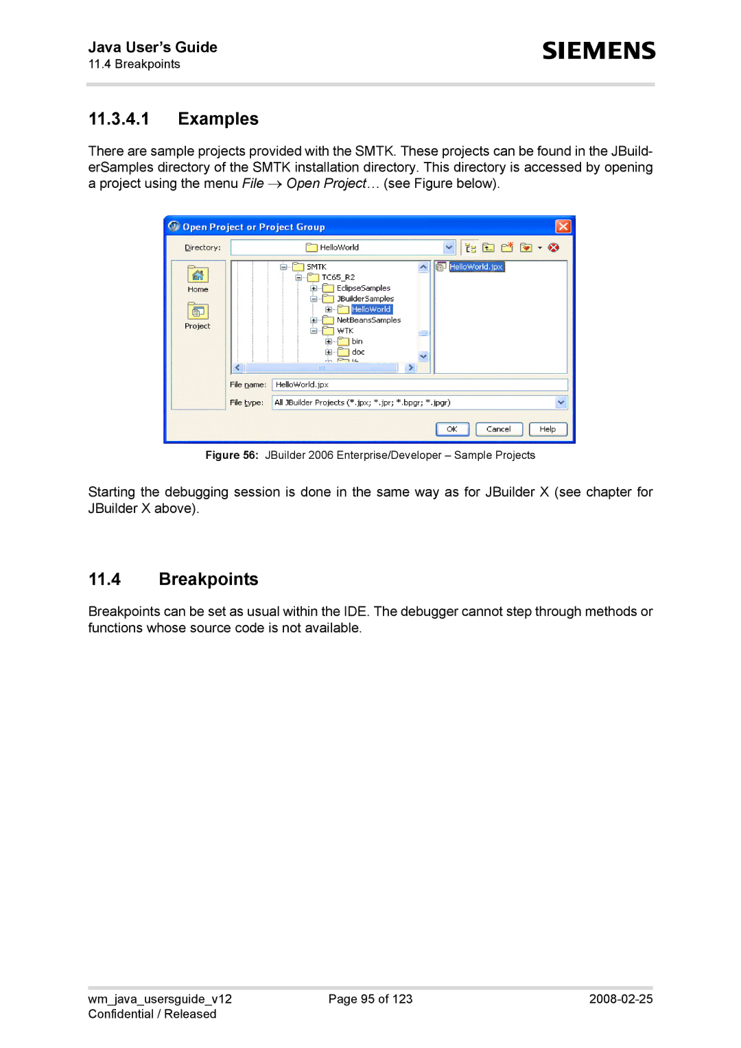 Siemens XT65, TC65, AC65, XT75 manual Breakpoints, JBuilder 2006 Enterprise/Developer Sample Projects 