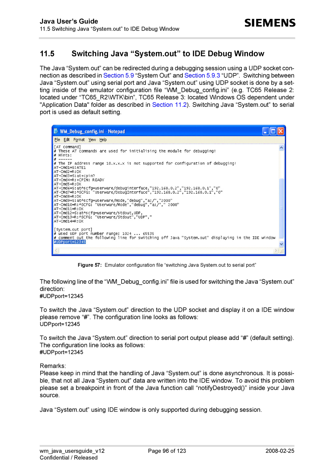 Siemens TC65, AC65, XT75, XT65 manual Switching Java System.out to IDE Debug Window 