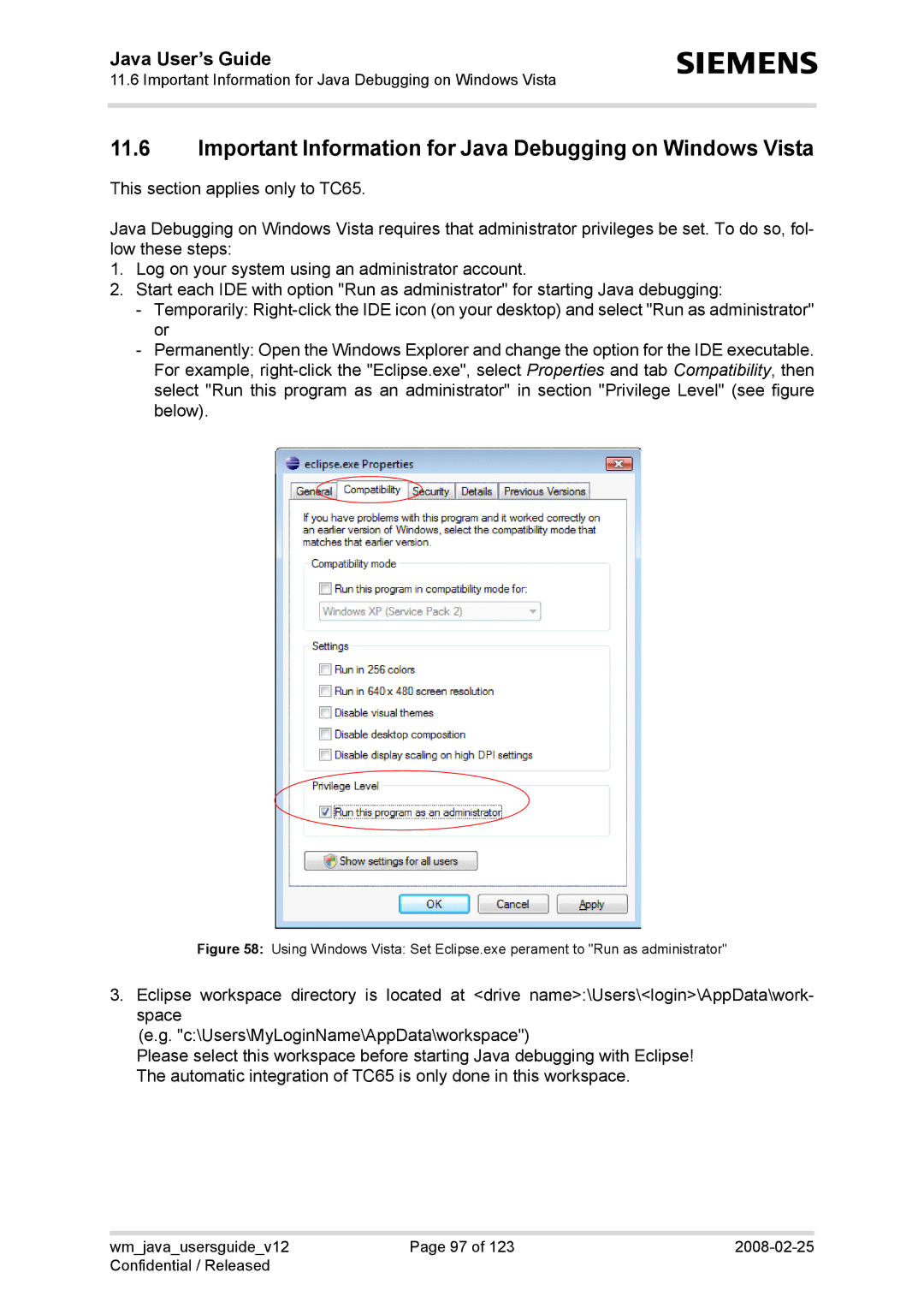 Siemens AC65, TC65, XT75, XT65 manual Important Information for Java Debugging on Windows Vista 