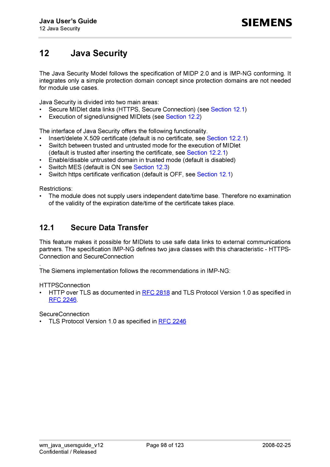 Siemens XT75, TC65, AC65, XT65 manual Java Security, Secure Data Transfer 