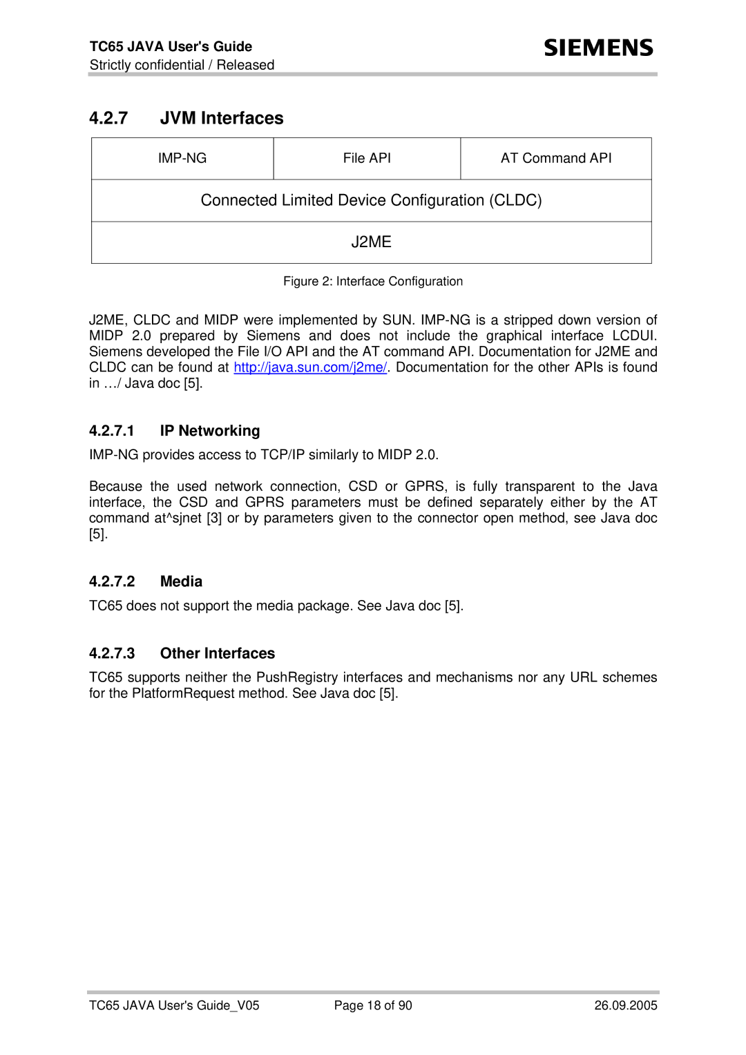 Siemens TC65 manual JVM Interfaces, IP Networking, Media, Other Interfaces 