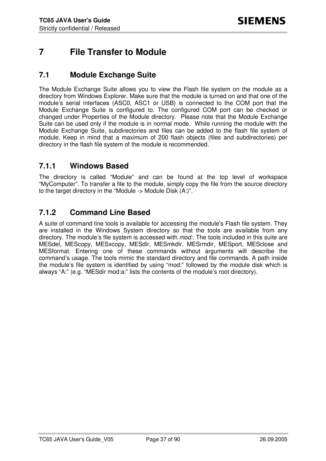 Siemens TC65 manual File Transfer to Module, Module Exchange Suite, Windows Based, Command Line Based 