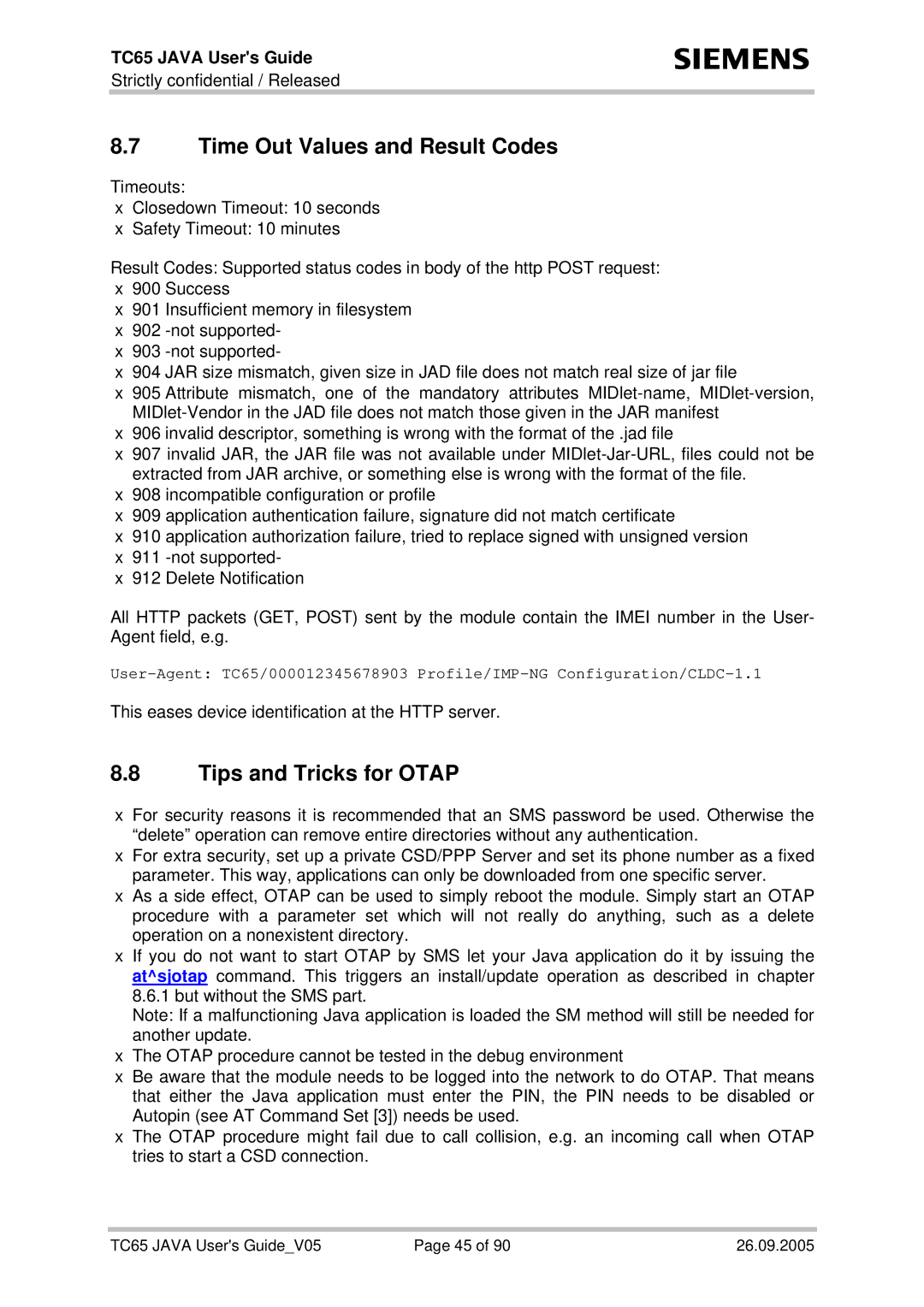 Siemens TC65 manual Time Out Values and Result Codes, Tips and Tricks for Otap 