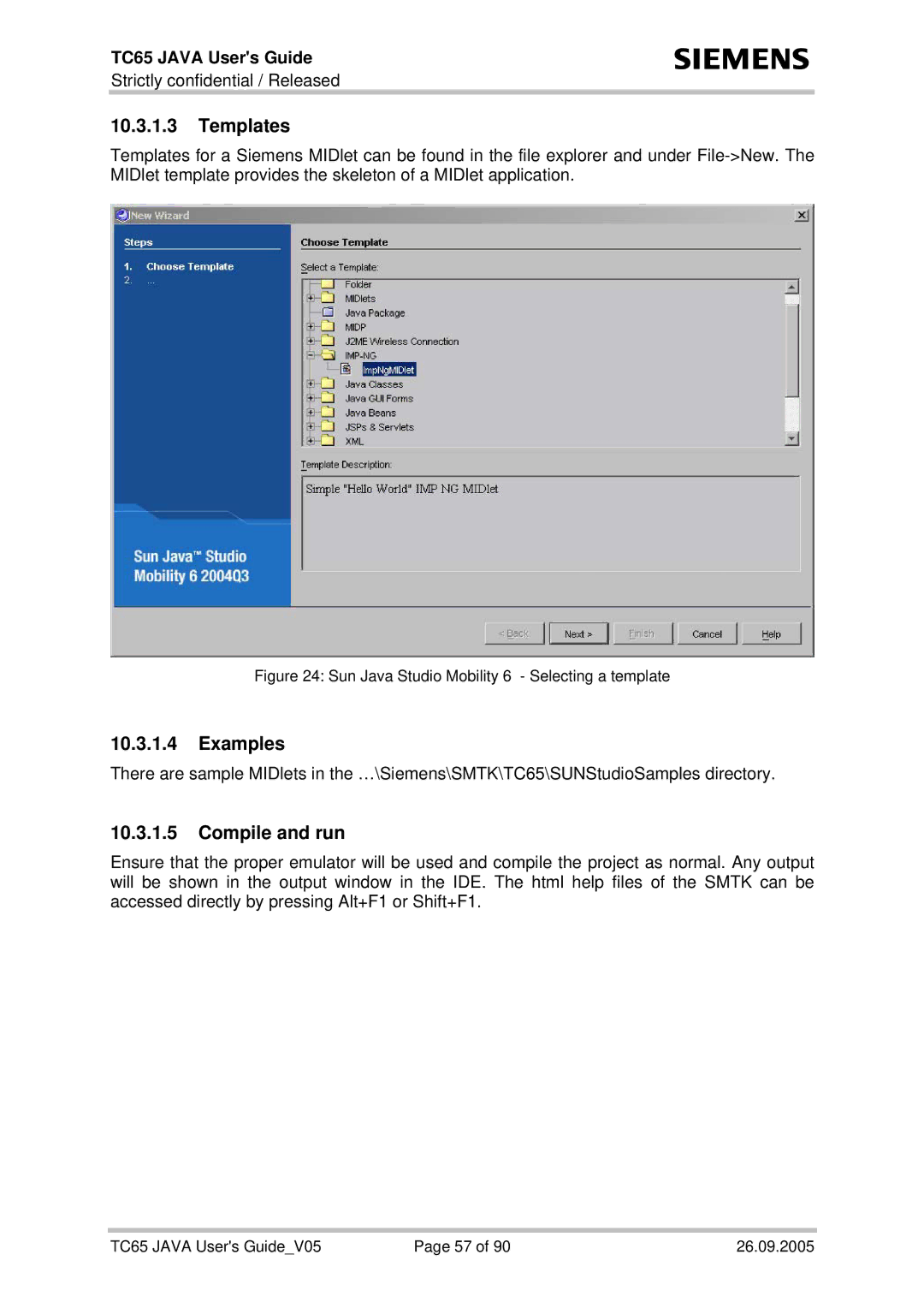 Siemens TC65 manual Templates, Examples, Compile and run 