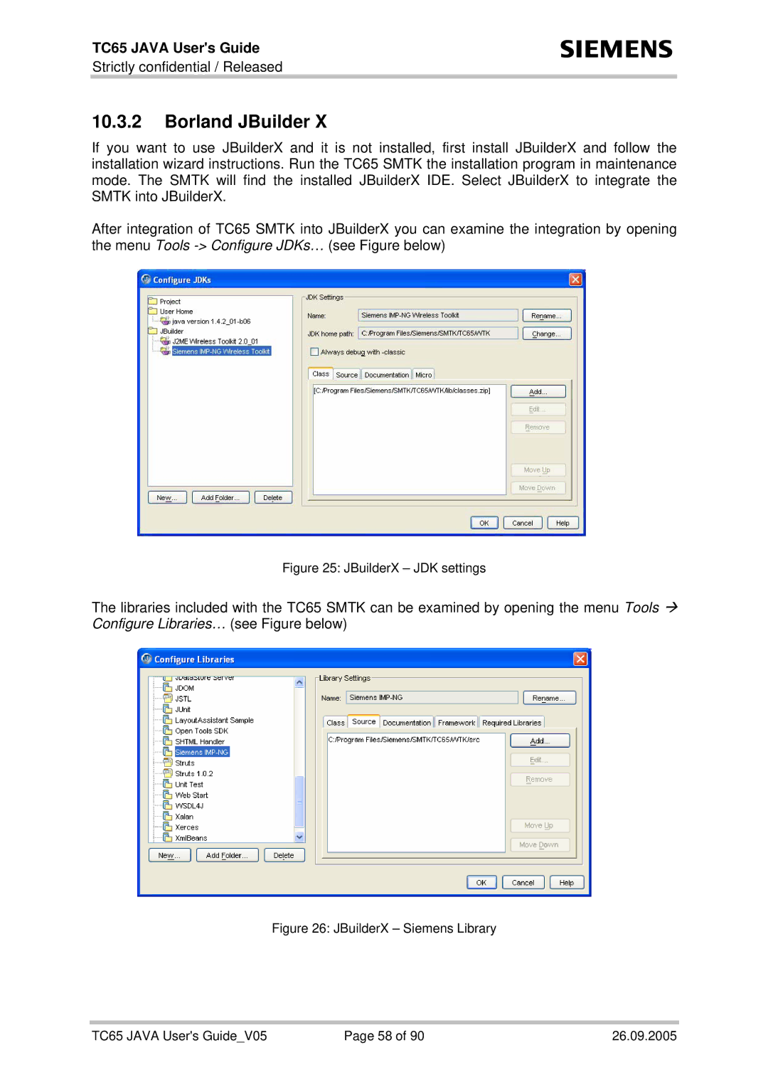 Siemens TC65 manual Borland JBuilder, JBuilderX JDK settings 