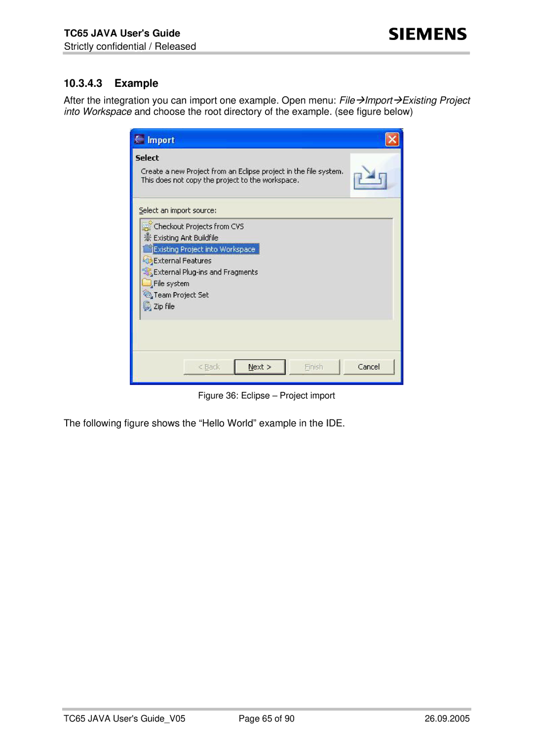 Siemens TC65 manual Example, Eclipse Project import 