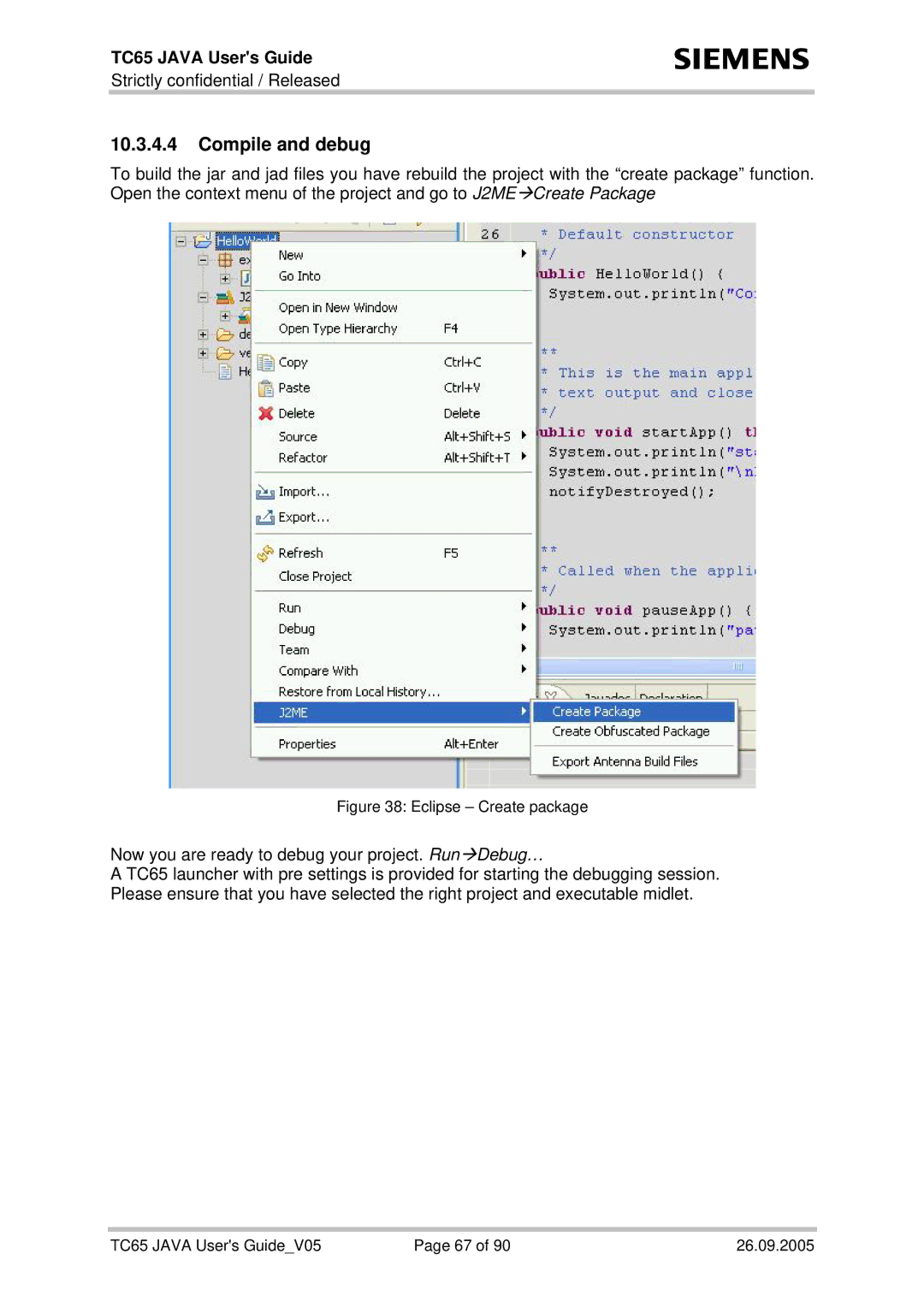 Siemens TC65 manual Compile and debug, Eclipse Create package 