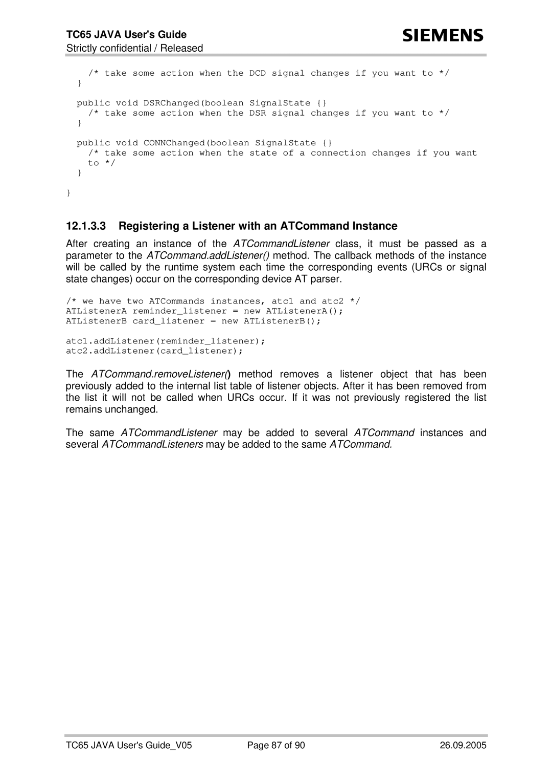 Siemens TC65 manual Registering a Listener with an ATCommand Instance 