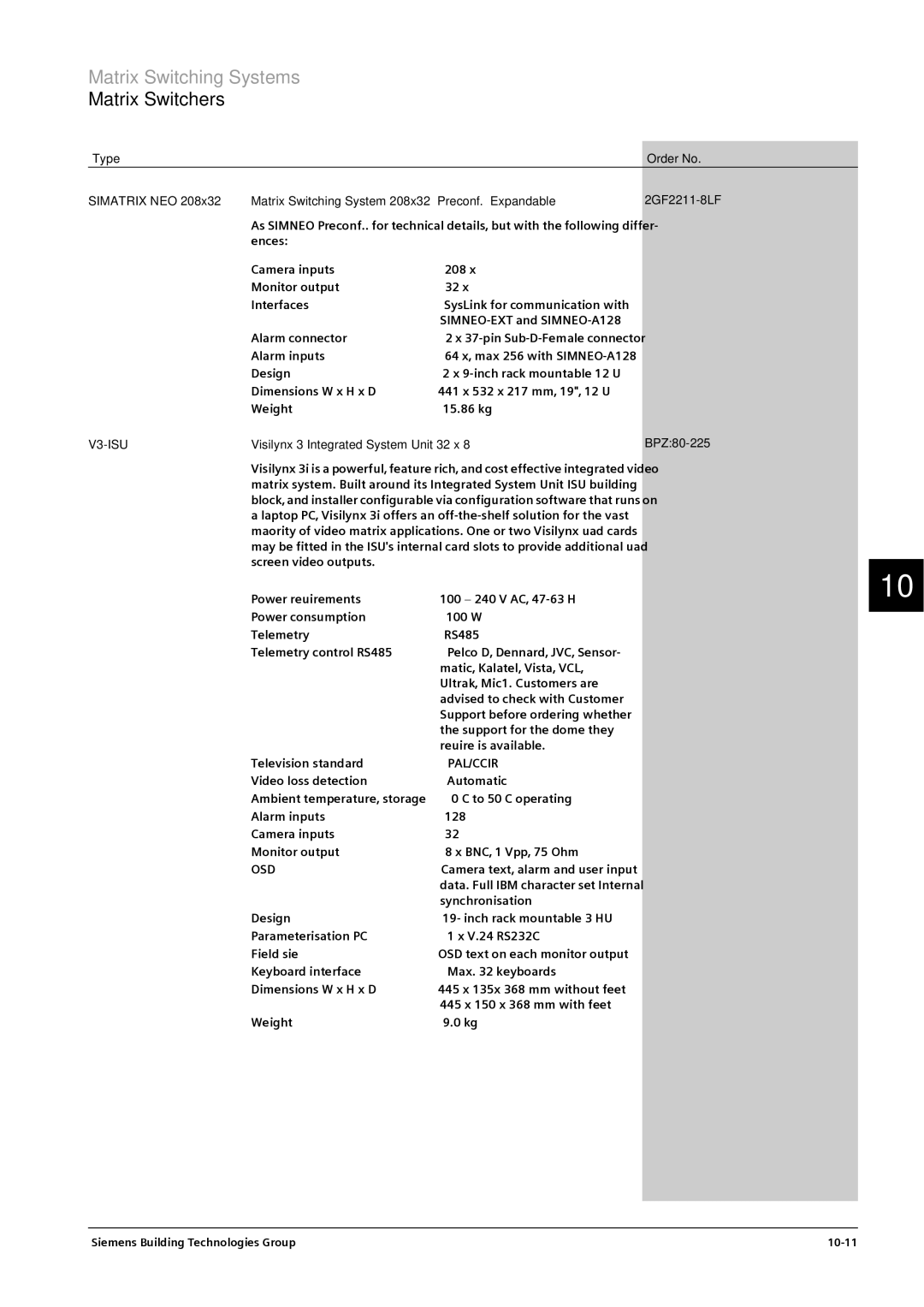 Siemens CRT, TFT manual V3-ISU, Visilynx 3 Integrated System Unit 32 x BPZ80-225 