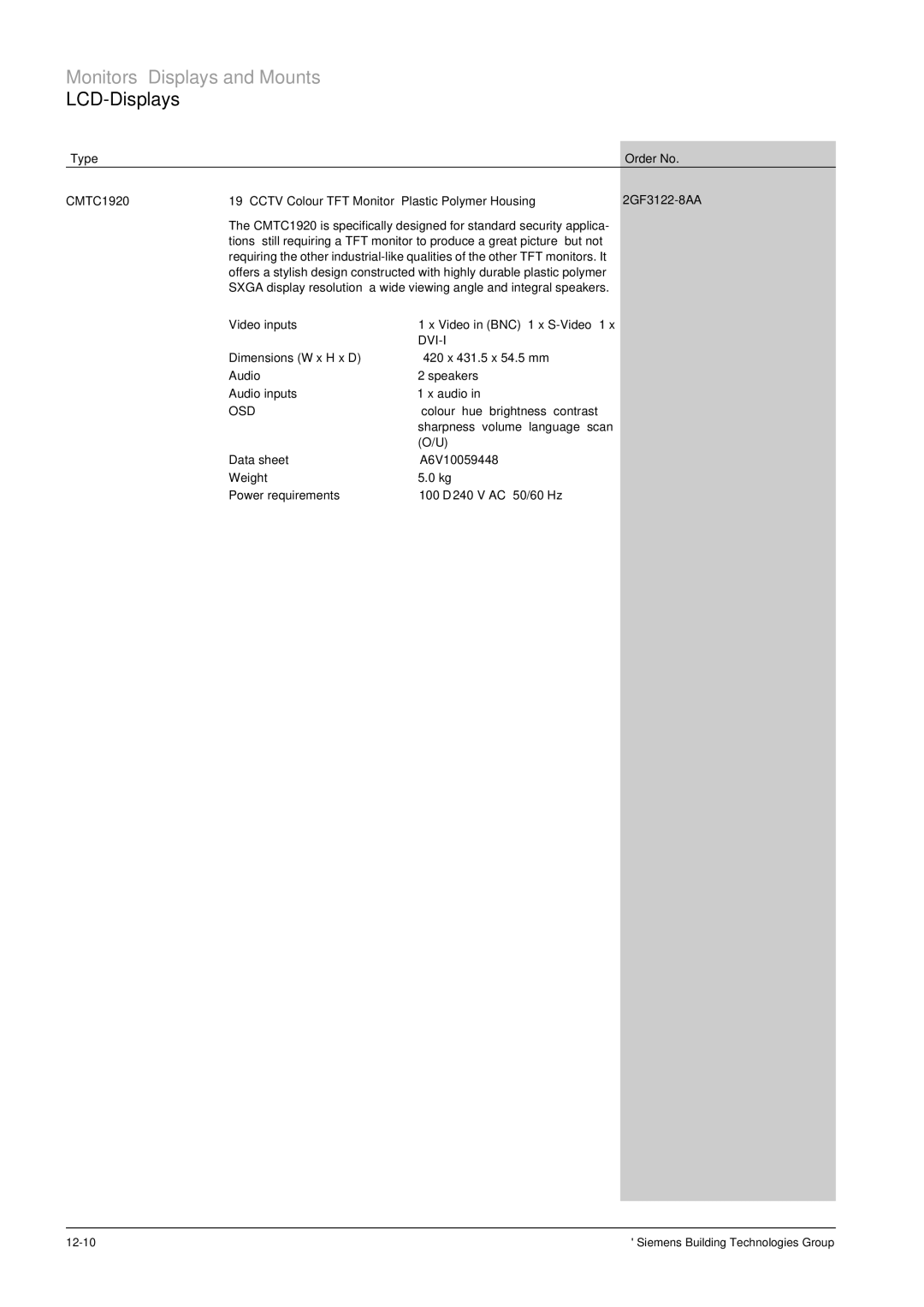 Siemens TFT, CRT manual Siemens Building Technologies Group 