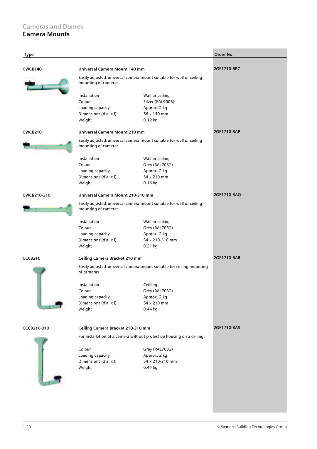 Siemens TFT, CRT manual Camera Mounts, CWCB140, CWCB210, CCCB210 