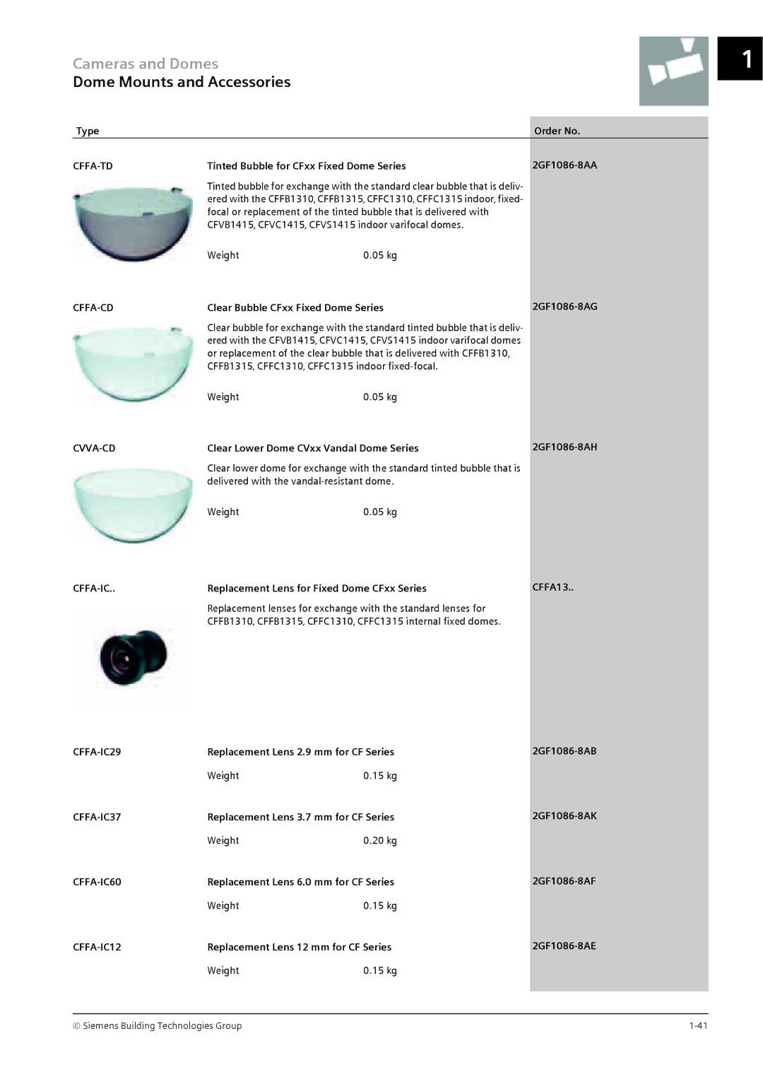 Siemens CRT, TFT manual Dome Mounts and Accessories 