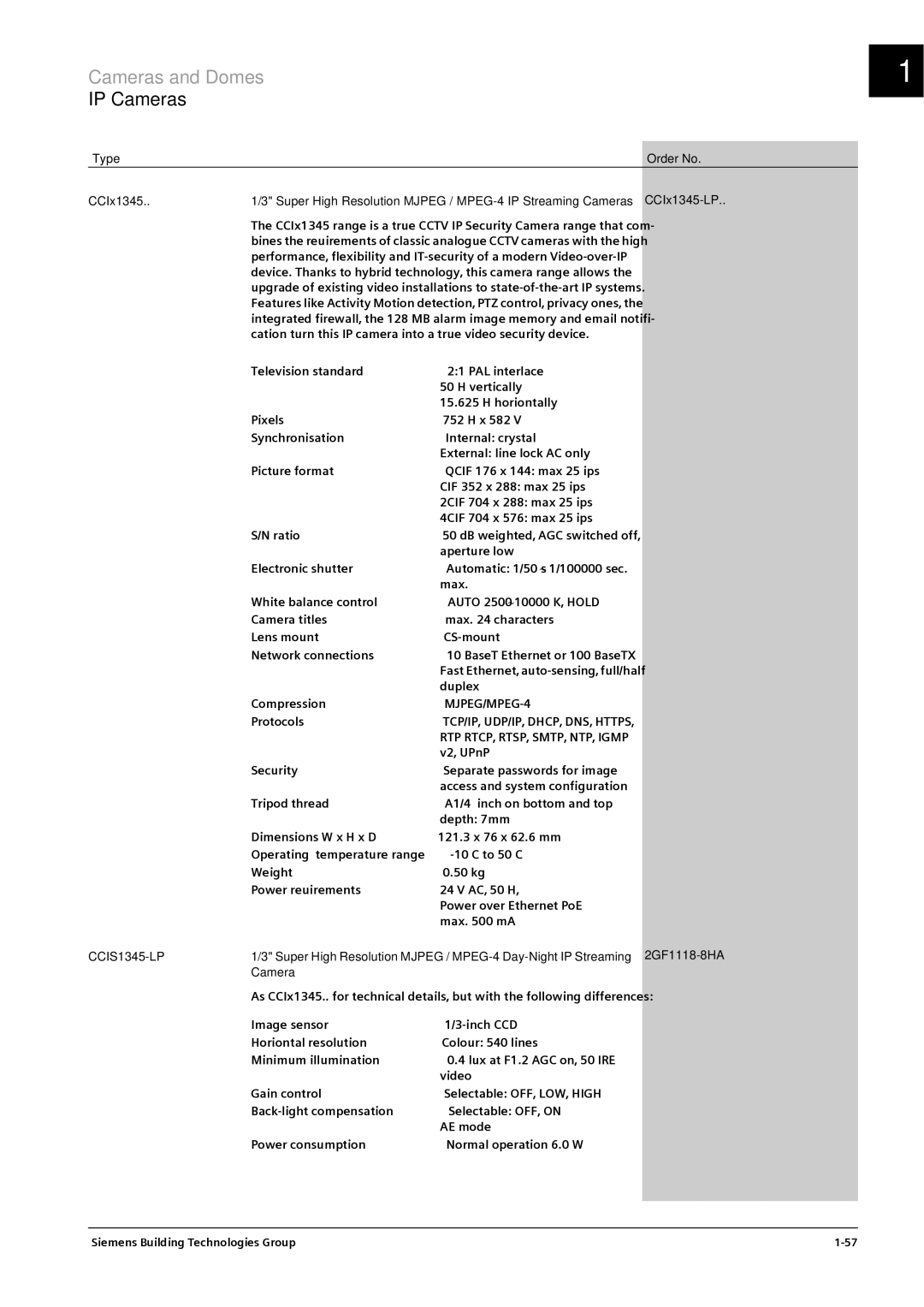 Siemens CRT, TFT manual Type Order No CCIx1345, CCIx1345-LP, MJPEG/MPEG-4, CCIS1345-LP, 2GF1118-8HA Camera 