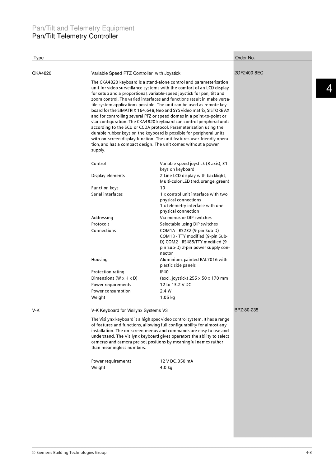 Siemens CRT, TFT manual Keyboard for Visilynx Systems BPZ80-235 