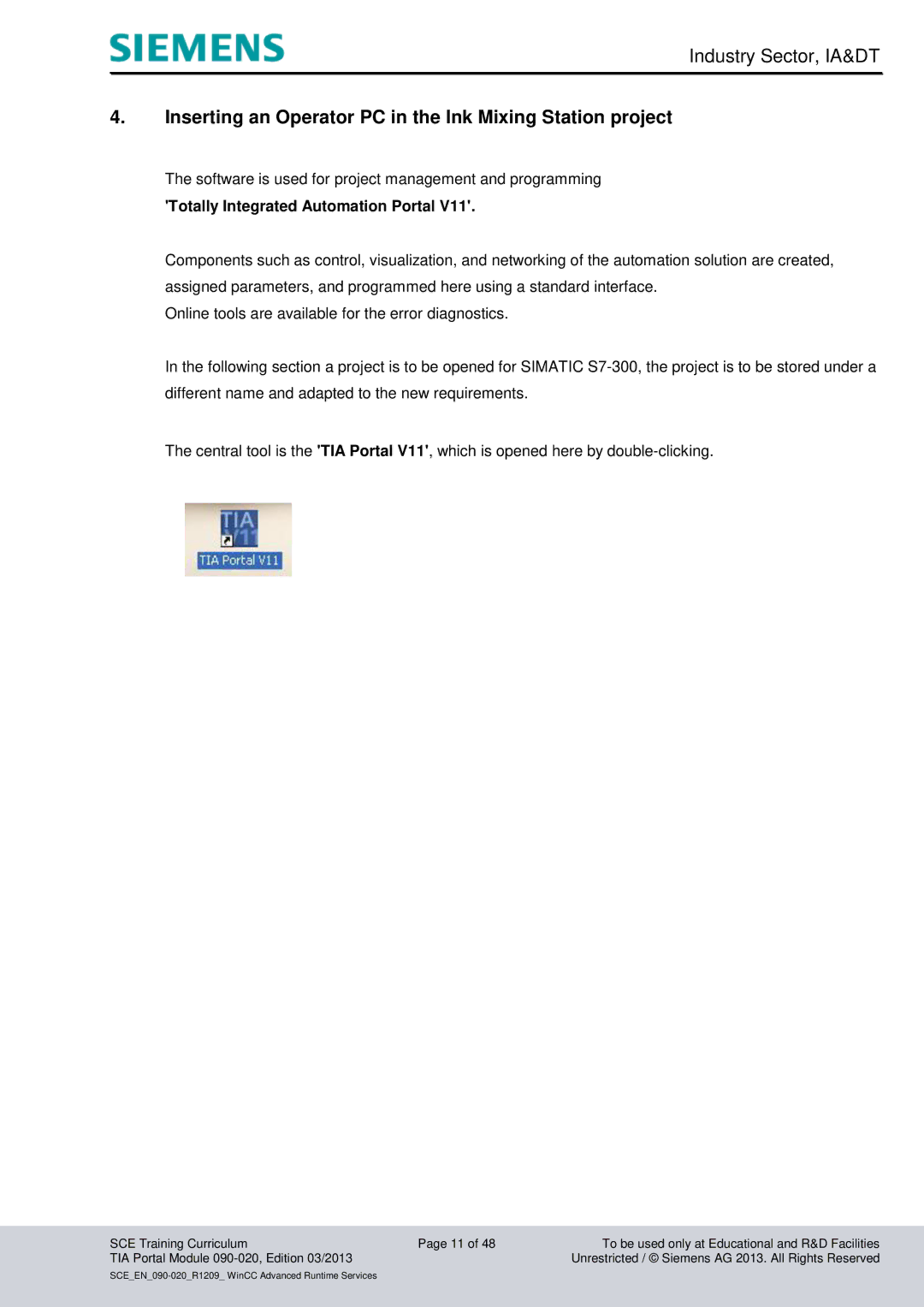 Siemens TIA Portal Module 090-020 manual Inserting an Operator PC in the Ink Mixing Station project 