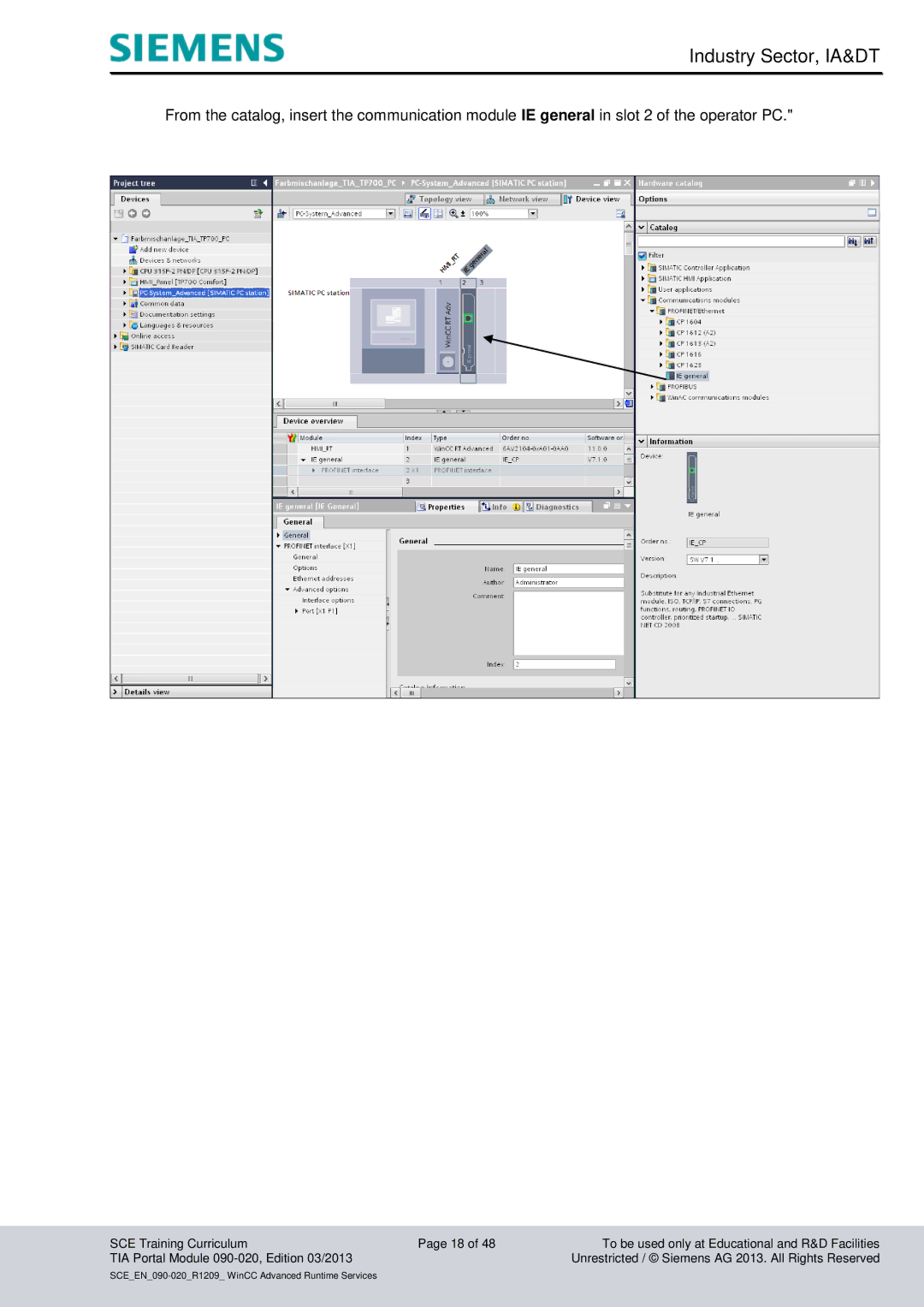 Siemens TIA Portal Module 090-020 manual Industry Sector, IA&DT 