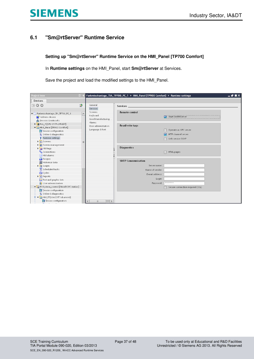 Siemens TIA Portal Module 090-020 manual Sm@rtServer Runtime Service 