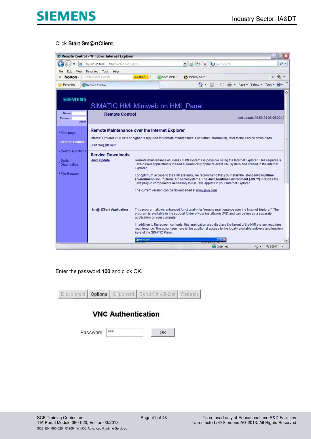 Siemens TIA Portal Module 090-020 manual Click Start Sm@rtClient 