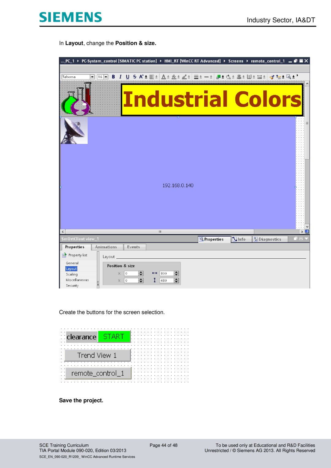 Siemens TIA Portal Module 090-020 manual Create the buttons for the screen selection 