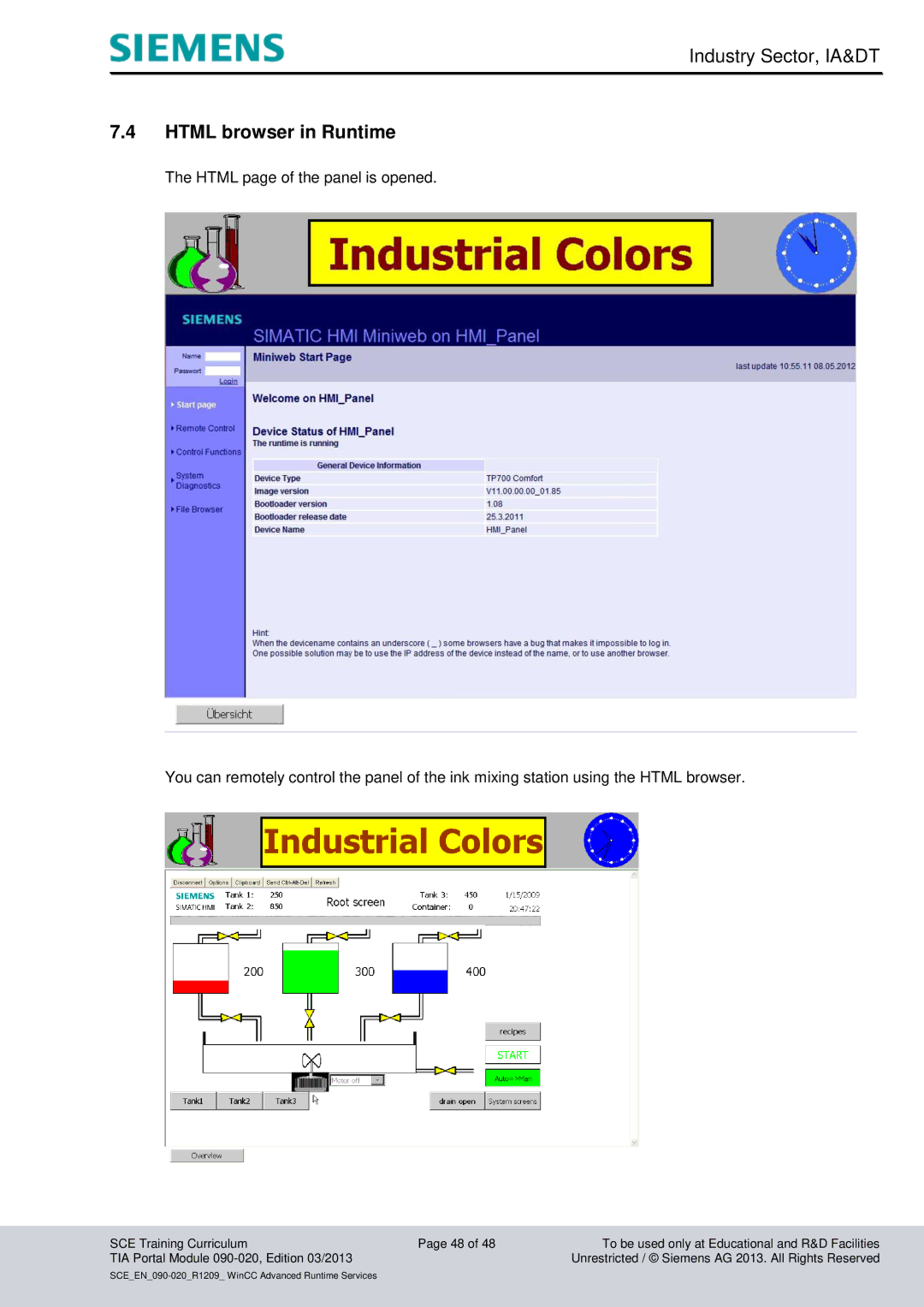 Siemens TIA Portal Module 090-020 manual Html browser in Runtime 