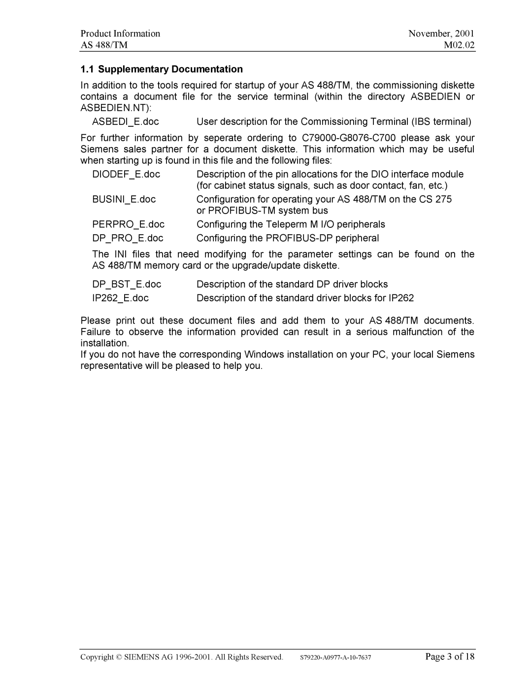 Siemens AS 488, TM manual Supplementary Documentation 