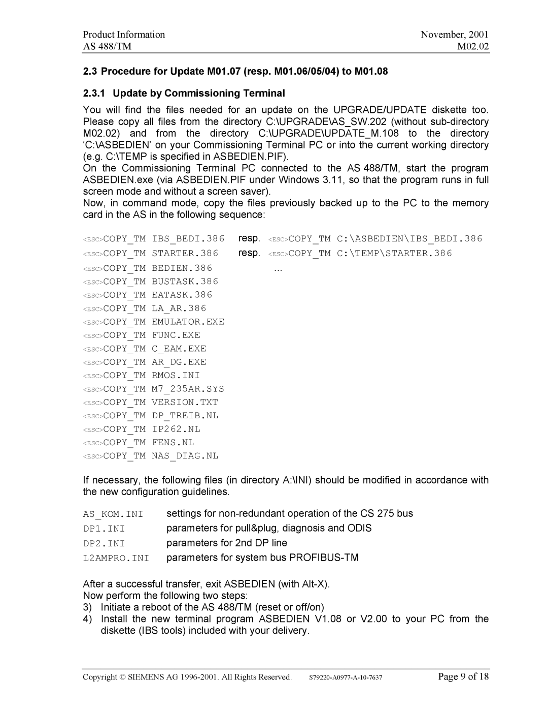 Siemens AS 488, TM manual Esccopytm IBSBEDI.386 