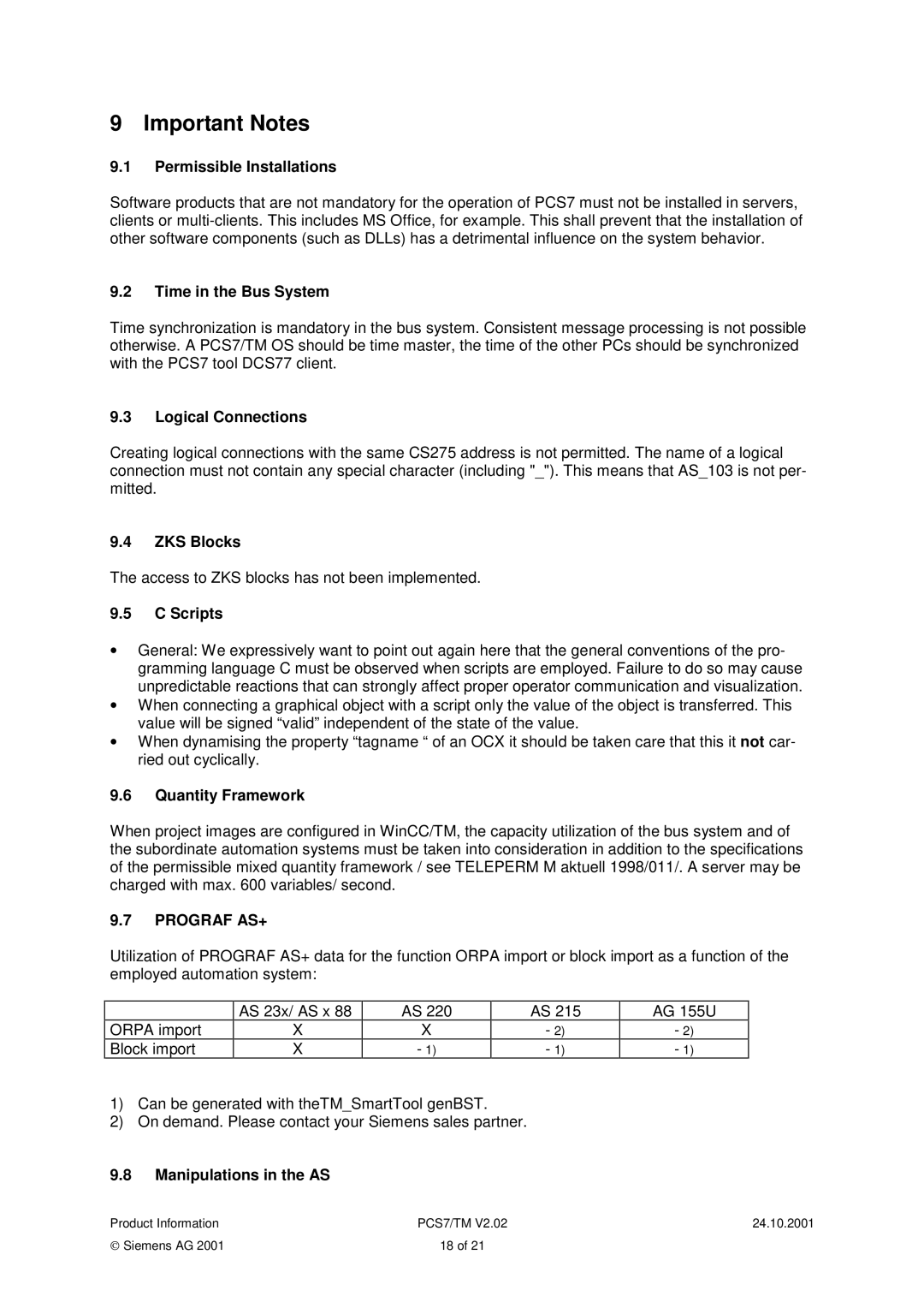 Siemens TM, PCS7 manual Important Notes 