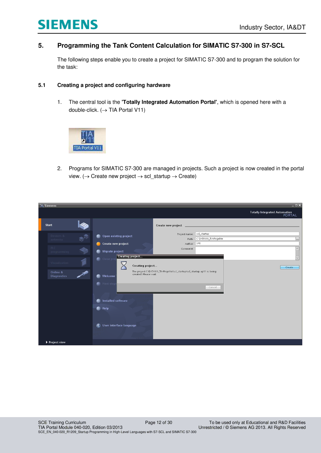 Siemens TOA portal module 040-020 manual Creating a project and configuring hardware 