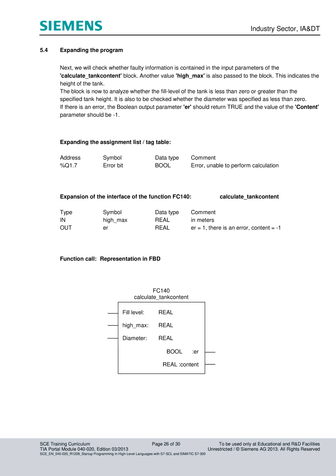 Siemens TOA portal module 040-020 manual Expanding the program, Expanding the assignment list / tag table 