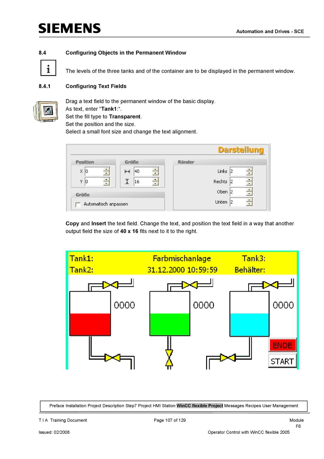 Siemens TP177B manual Configuring Objects in the Permanent Window, Configuring Text Fields 