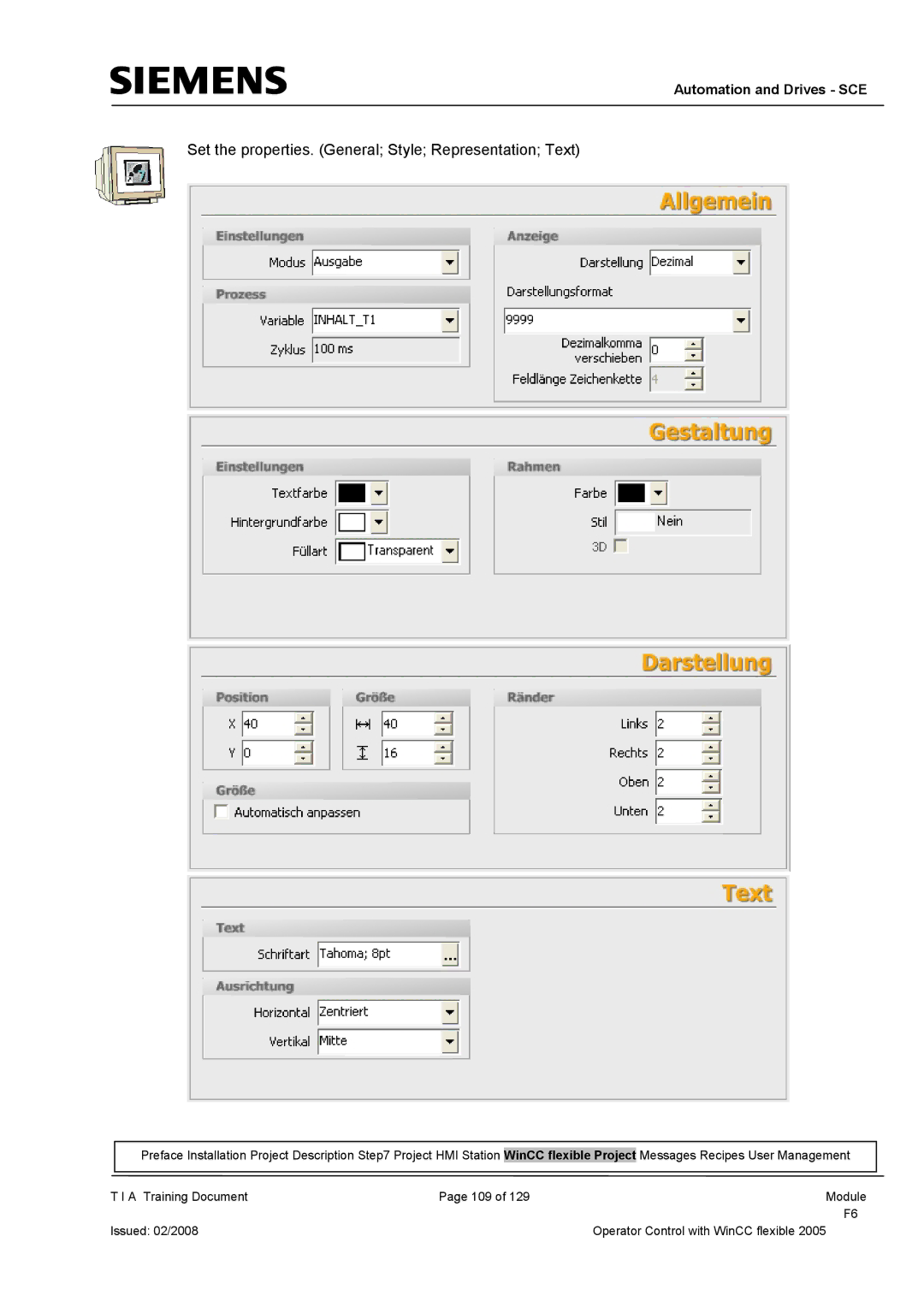 Siemens TP177B manual Set the properties. General Style Representation Text 