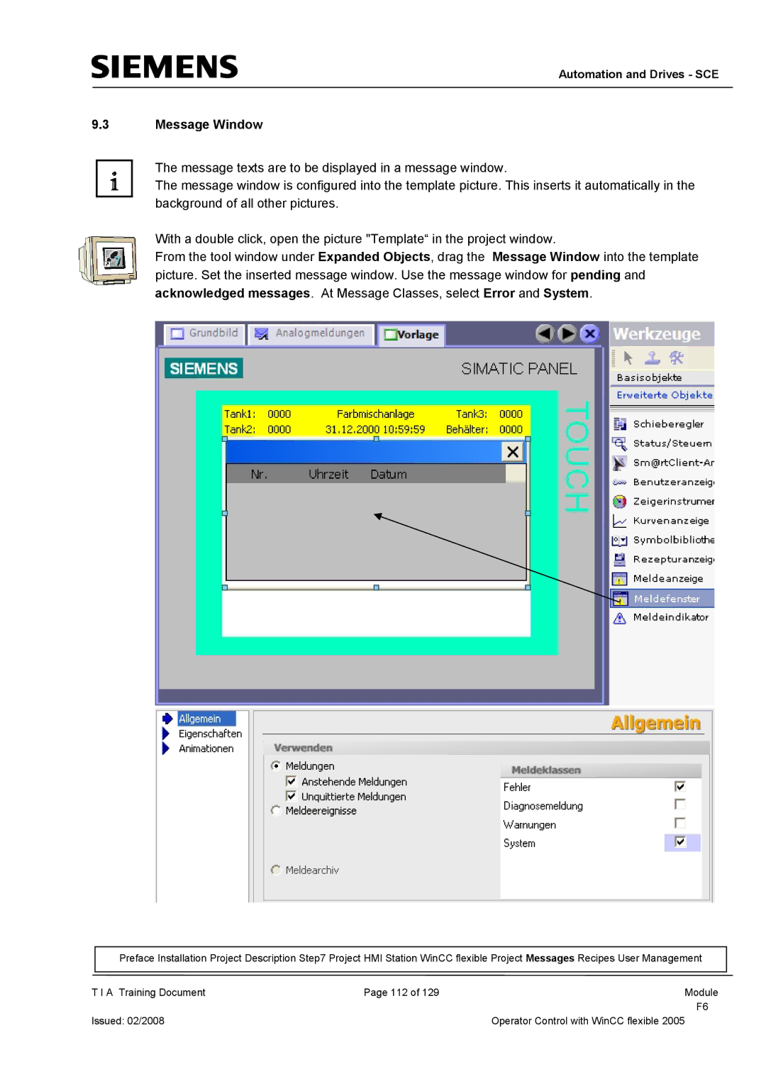 Siemens TP177B manual Message Window 