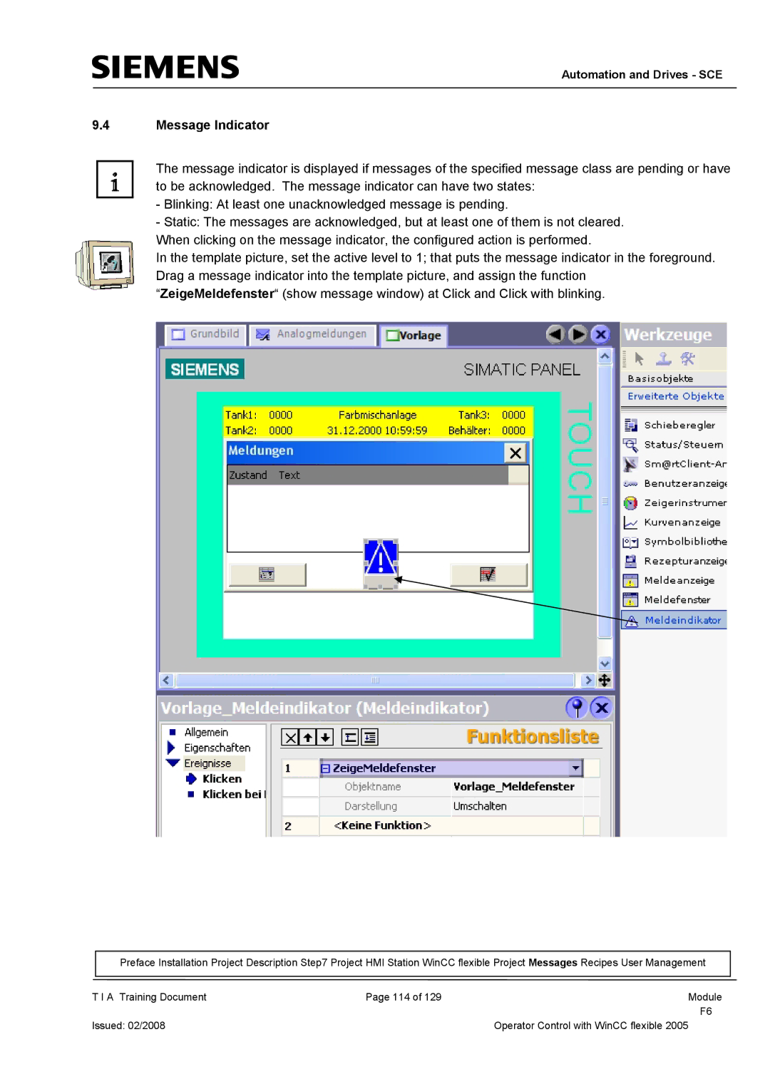 Siemens TP177B manual Message Indicator 