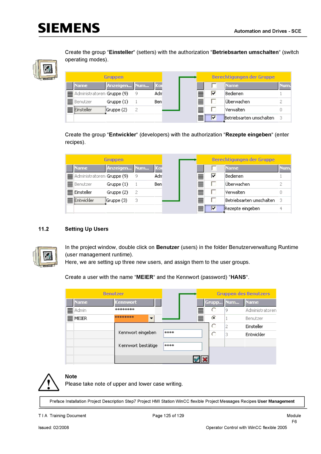 Siemens TP177B manual Setting Up Users 