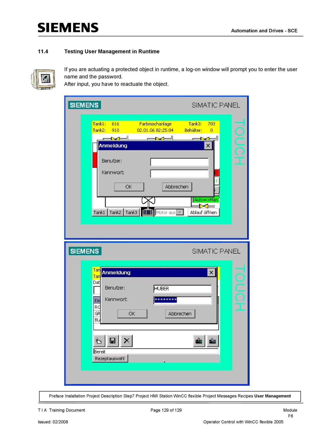 Siemens TP177B manual Testing User Management in Runtime 