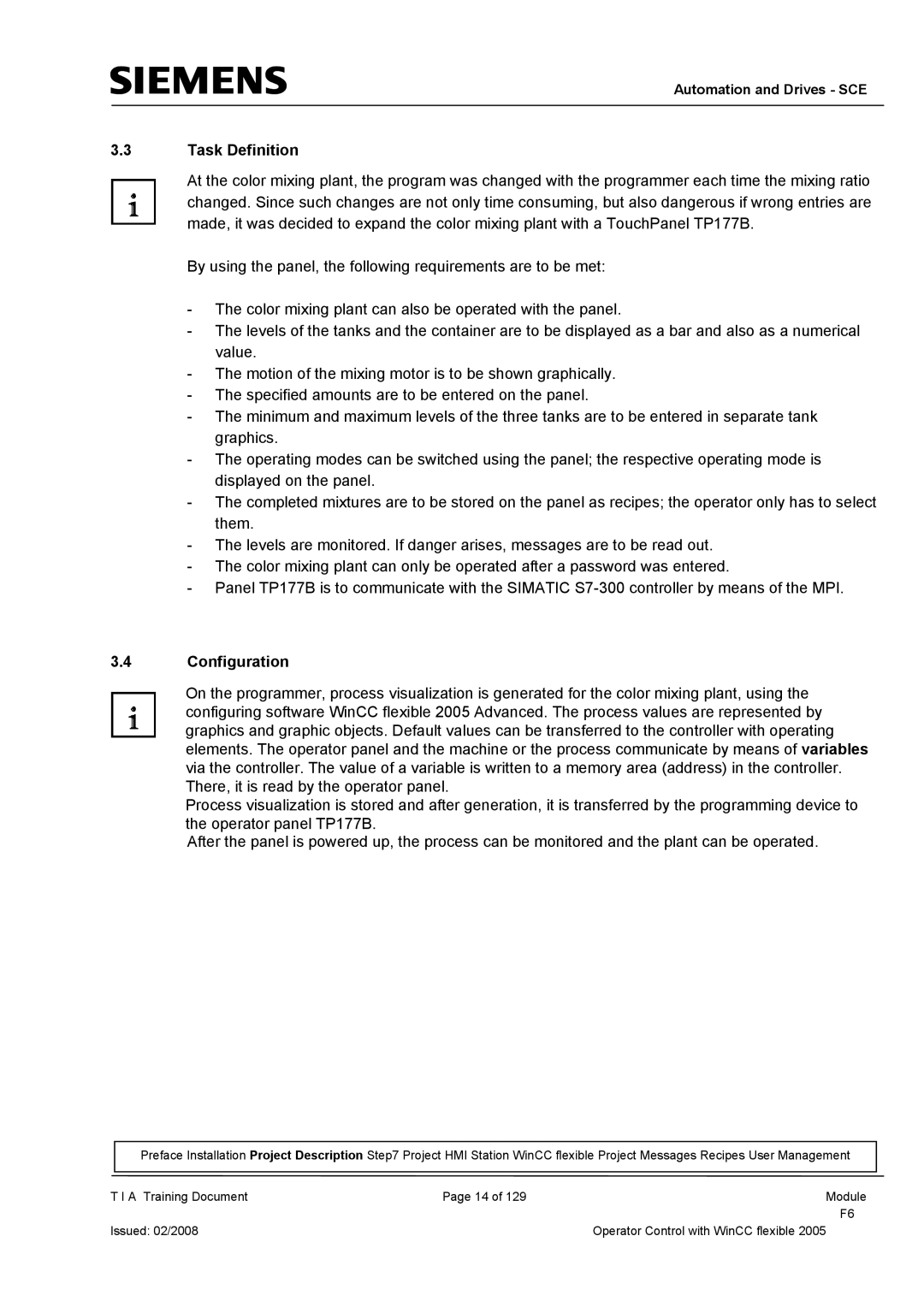 Siemens TP177B manual Task Definition, Configuration 