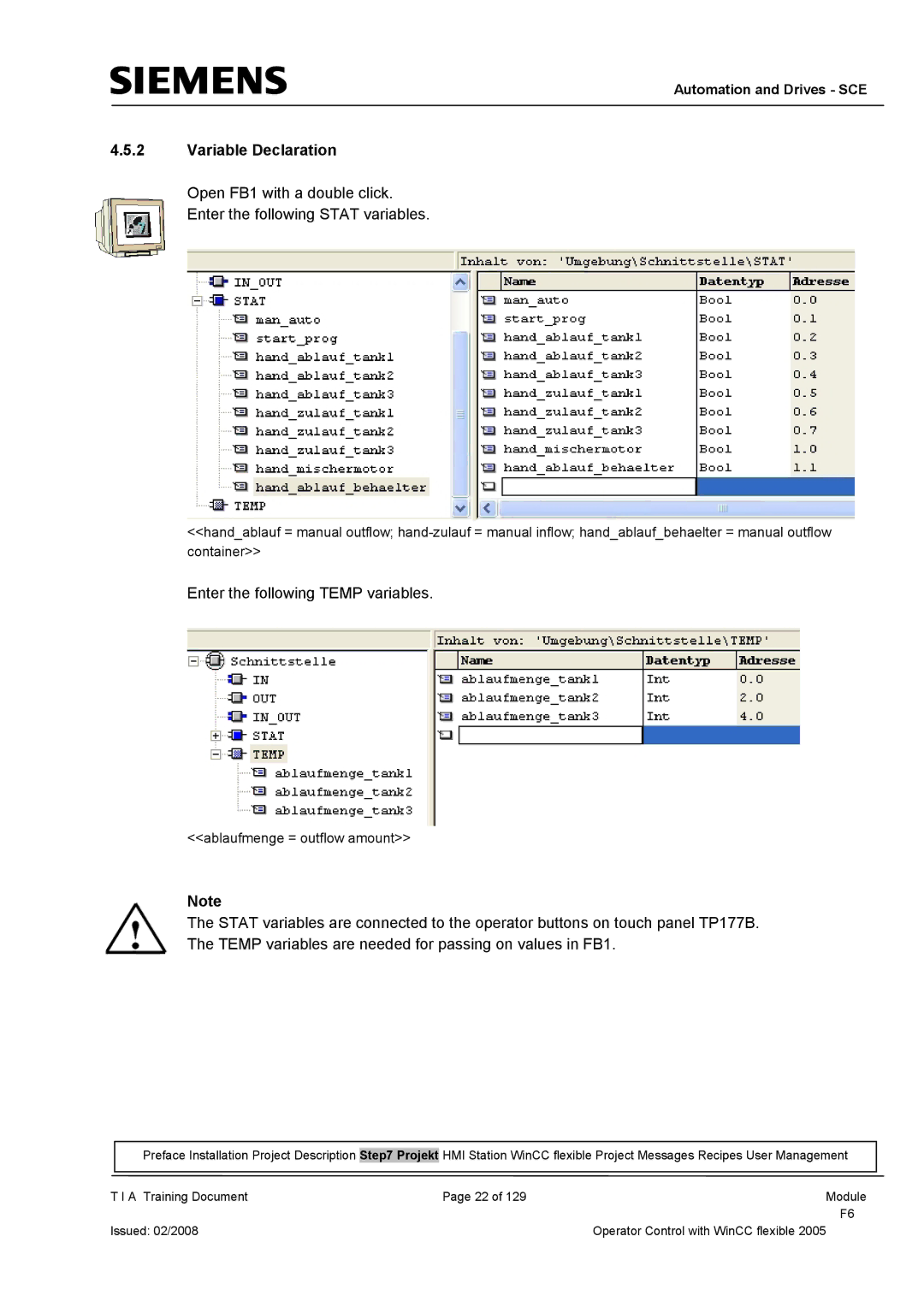 Siemens TP177B manual Variable Declaration 