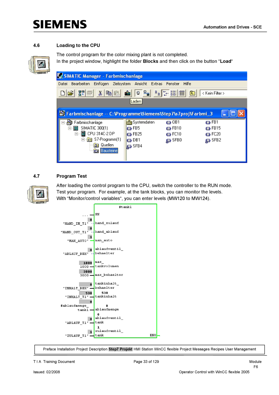 Siemens TP177B manual Loading to the CPU, Program Test 