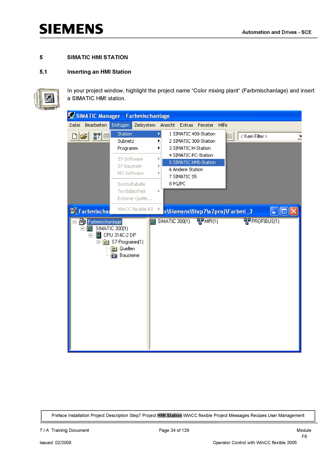 Siemens TP177B manual Simatic HMI Station, Inserting an HMI Station 