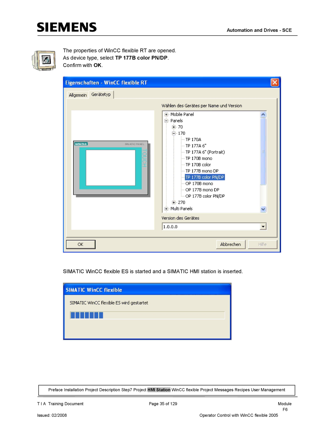 Siemens TP177B manual Automation and Drives SCE 