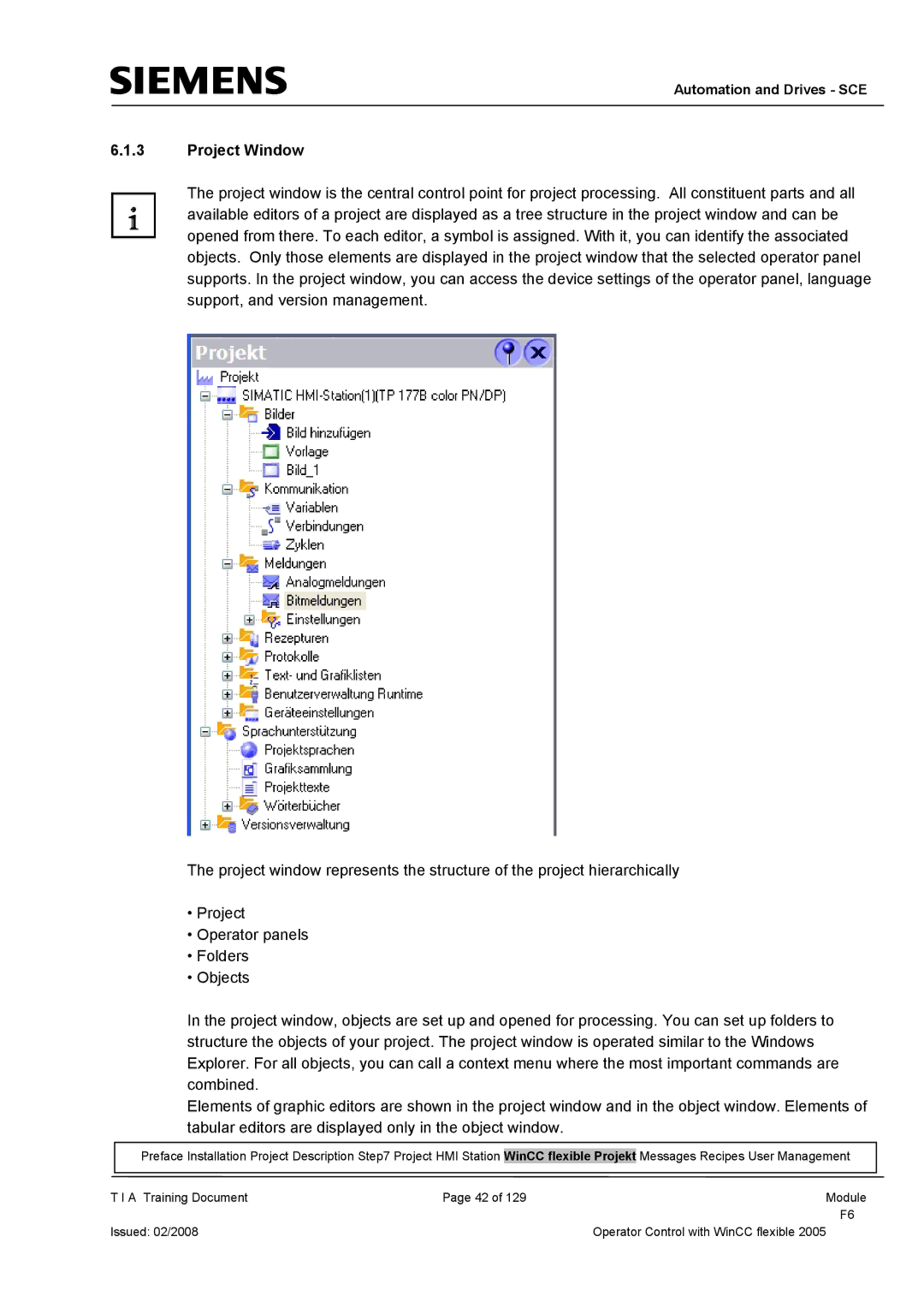 Siemens TP177B manual Project Window 